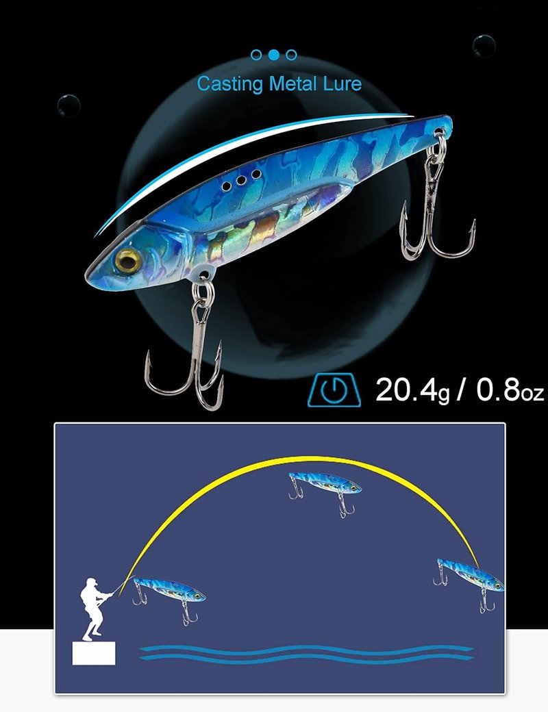 Blade Bait Bass Fishing Lures - 6pcs Metal VIB Jigging Spoons | 2.75in Sinking Hard Swimbait for Walleyes