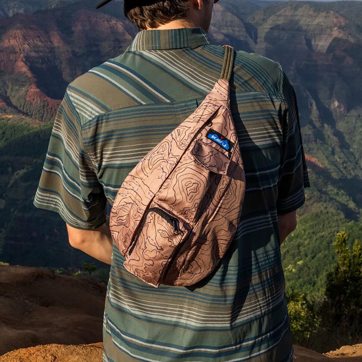 KAVU Mini Rope Sling Pack with Adjustable Rope Shoulder Strap, Sea Map