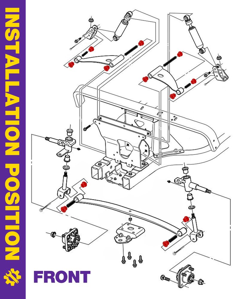 Club Car Precedent Front Bushing Kit With Screws, Golf Cart Front Lower Spring & Front Upper A Arm Polyurethane Bushings and Sleeves for 2004-Up Club Car Precedent, GolfCart Suspension Replace Parts