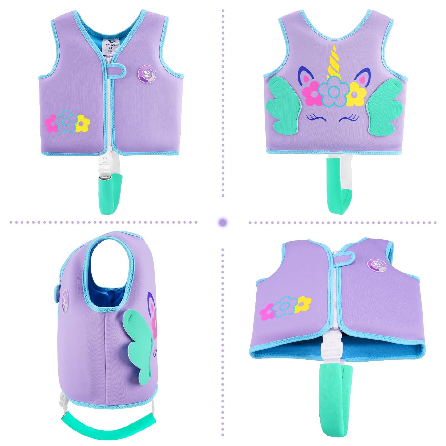 Pottwal Swim Vest for Kids - Swim Jacket for 1-2 Years (24-33LBS) - Puddle Jumper with Adjustable Crotch Strap - Made of Neoprene & EPE - Purple
