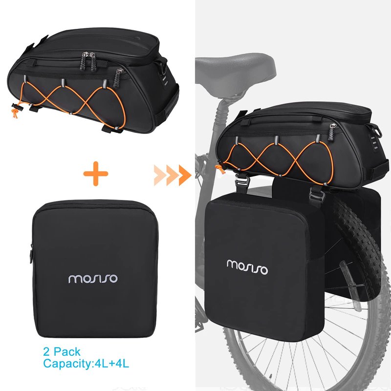 MOSISO Bike Rack Bag with 2 Removable Panniers, Waterproof Bike Trunk Cooler Storage Handbag Insulated Bicycle Rear Seat Pouch, Bicycle Storage Saddle Shoulder Bag Cycling Luggage Pouch, Black