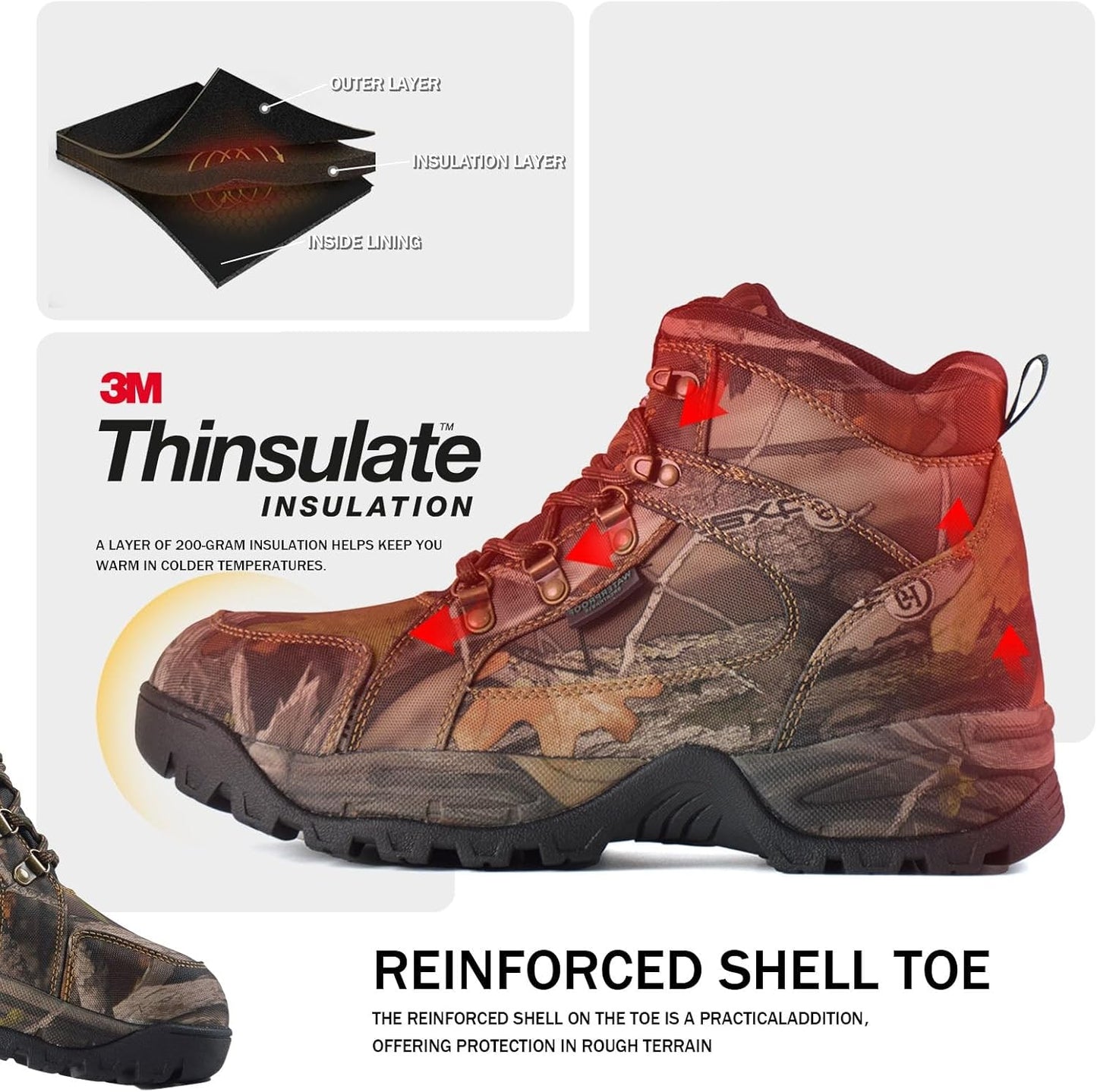 Men's Waterproof Hunting Boots - Lightweight Insulated Hiking Shoes with Steel Shank | 6" Breathable Design, 200g Thinsulate
