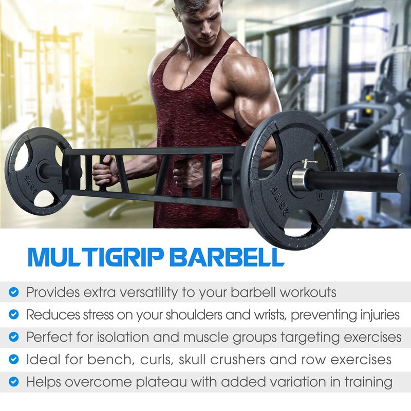 Yes4All Multi Grip Barbell - Swiss Bar, American Bar with 2 Collars, Fits Olympic Weight Plates - Commercial and Home Gym & Support Pressing, Lifting & Curls