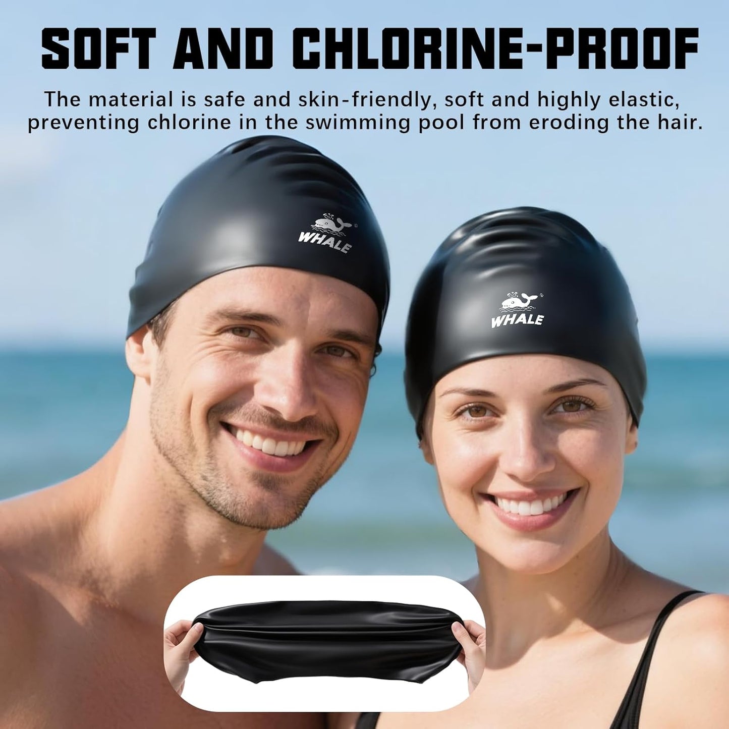 Extra Large Swim Cap - Durable Silicone with Ear Protection | Unisex Cap for Long, Thick, Curly Hair, Dreadlocks, Braids, Afro Hair