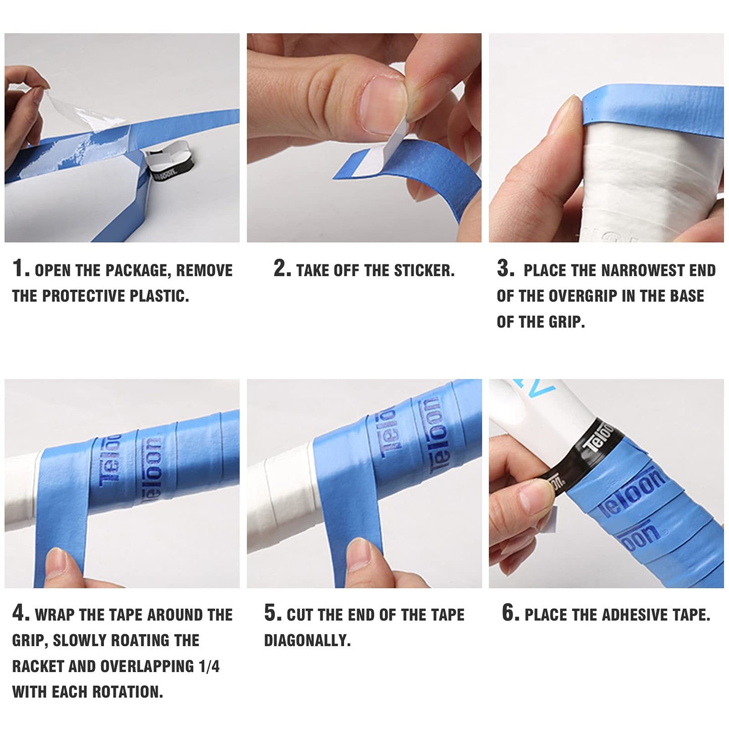 Teloon Overgrip Racket Grip Tape Tennis Overgrip Grip Tape，(6 or 12 Pack) Absorb Sweatbands Stretchy Anti Slip Protector Handle Overgrips. (Black-12 pcs)