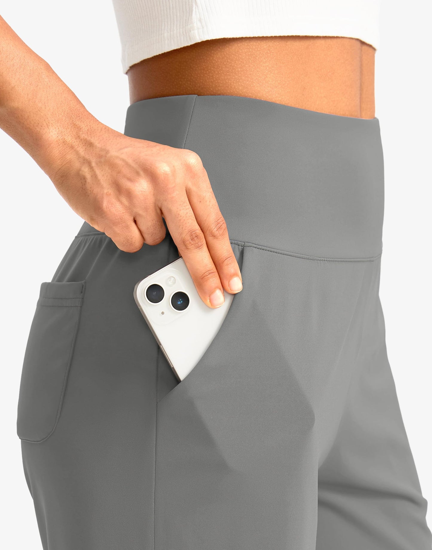 G Gradual Women's Bermuda Long Shorts with Pockets 9" High Waisted Knee Length Shorts for Women Walking Athletic Workout(Light Grey,M)