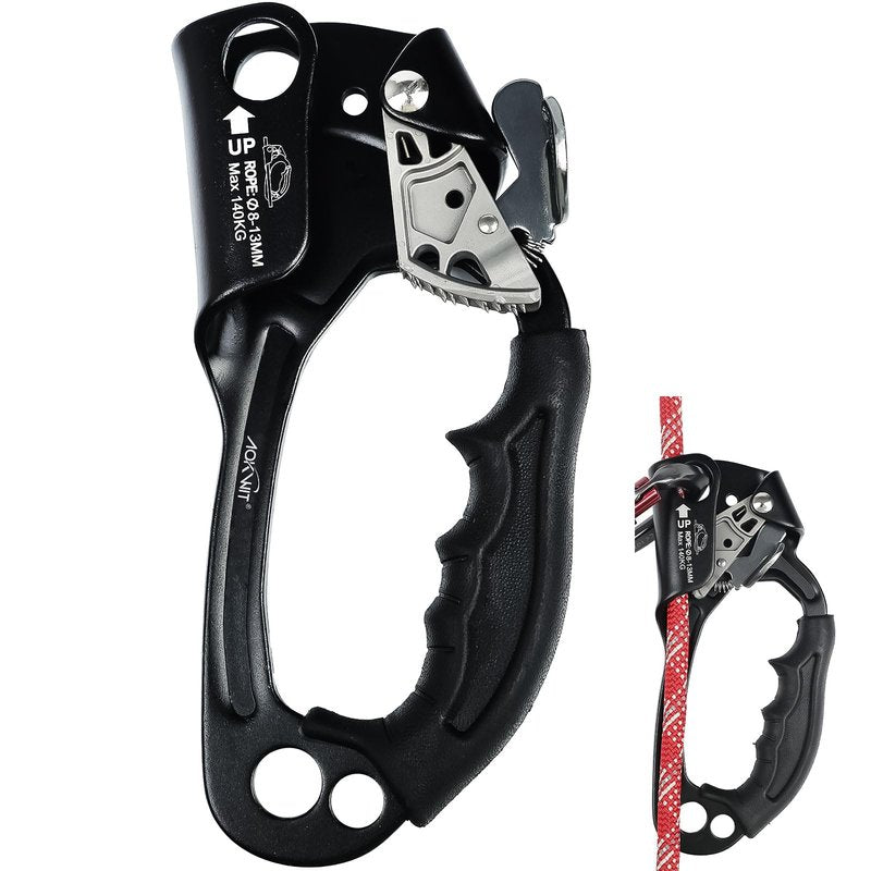 UIAA & CE Certified Rope Ascender Aluminum Alloy Rock Climbing Gear Strong Rigging Rappelling Equipment for Rock Tree Climbing Arborist Rescue Mountaineering Caving (Right Hand Black 1)