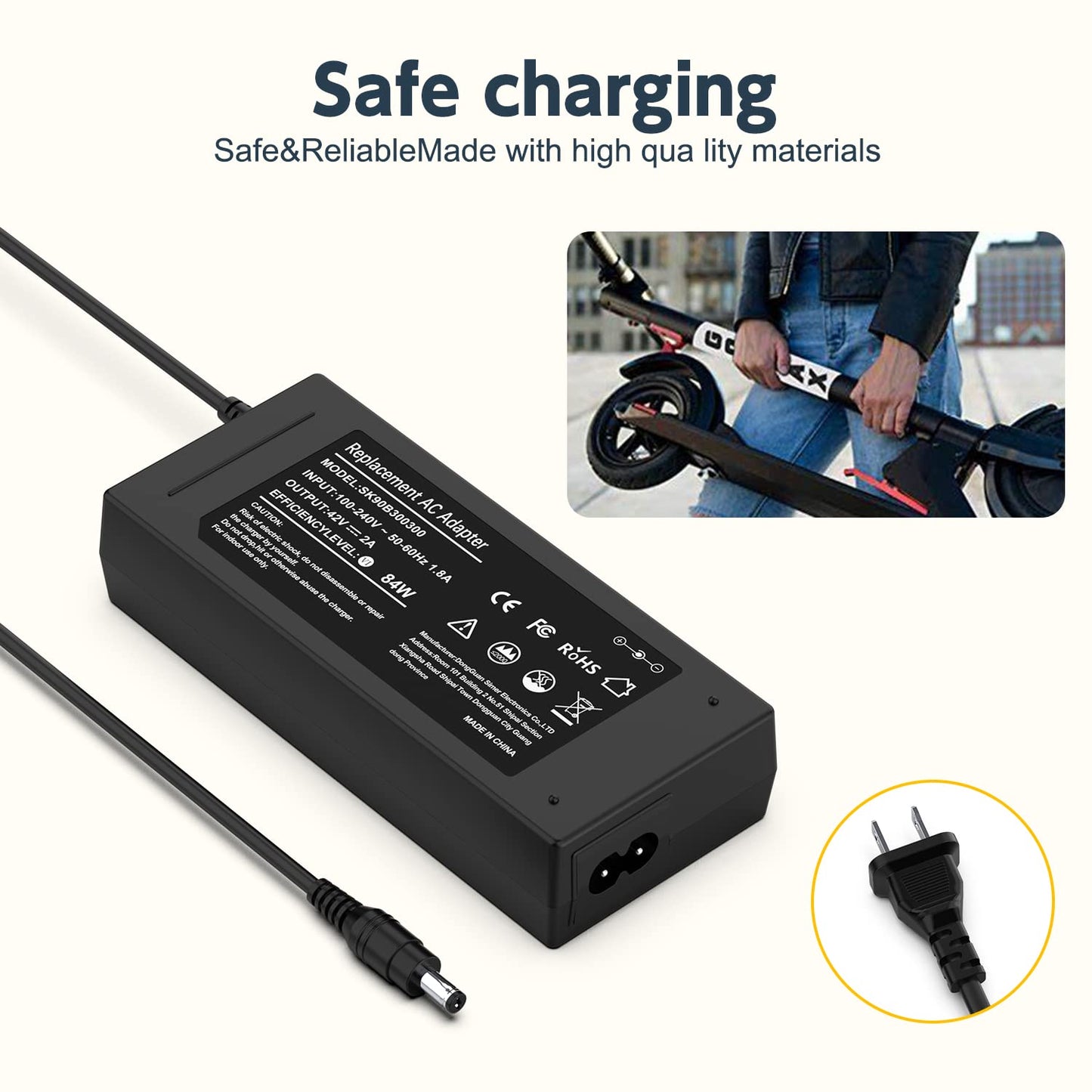 42V 2A Charger for ANCHEER 20" 250W Bike; 26" 250W/350W Bike; 27.5" 250W/350W Bike(NOT for 1000W)