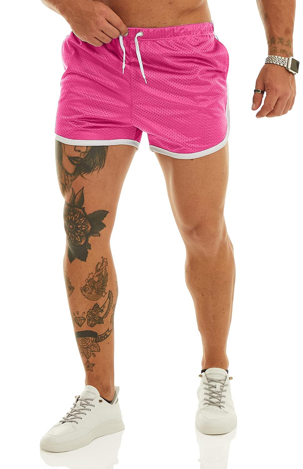 Ouber Men's Fitted Shorts Bodybuilding Workout Gym Running Tight Lifting Shorts with Pockets Green, XXL