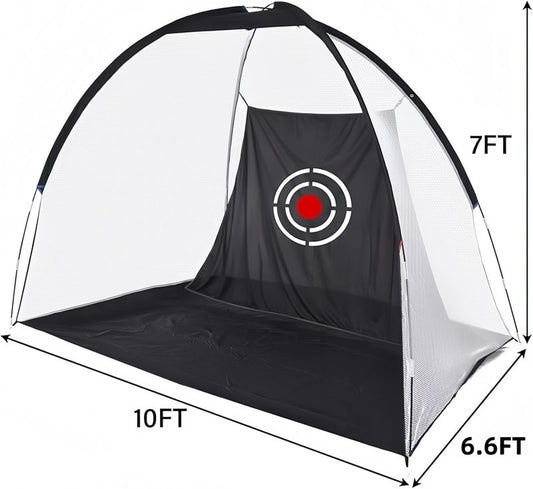 PGL Golf Practice Net - 10x7ft High Impact Knotless Netting with Target Goal and Portable Carry Bag - Driving Hitting Training Aid for Backyard Indoor Outdoor