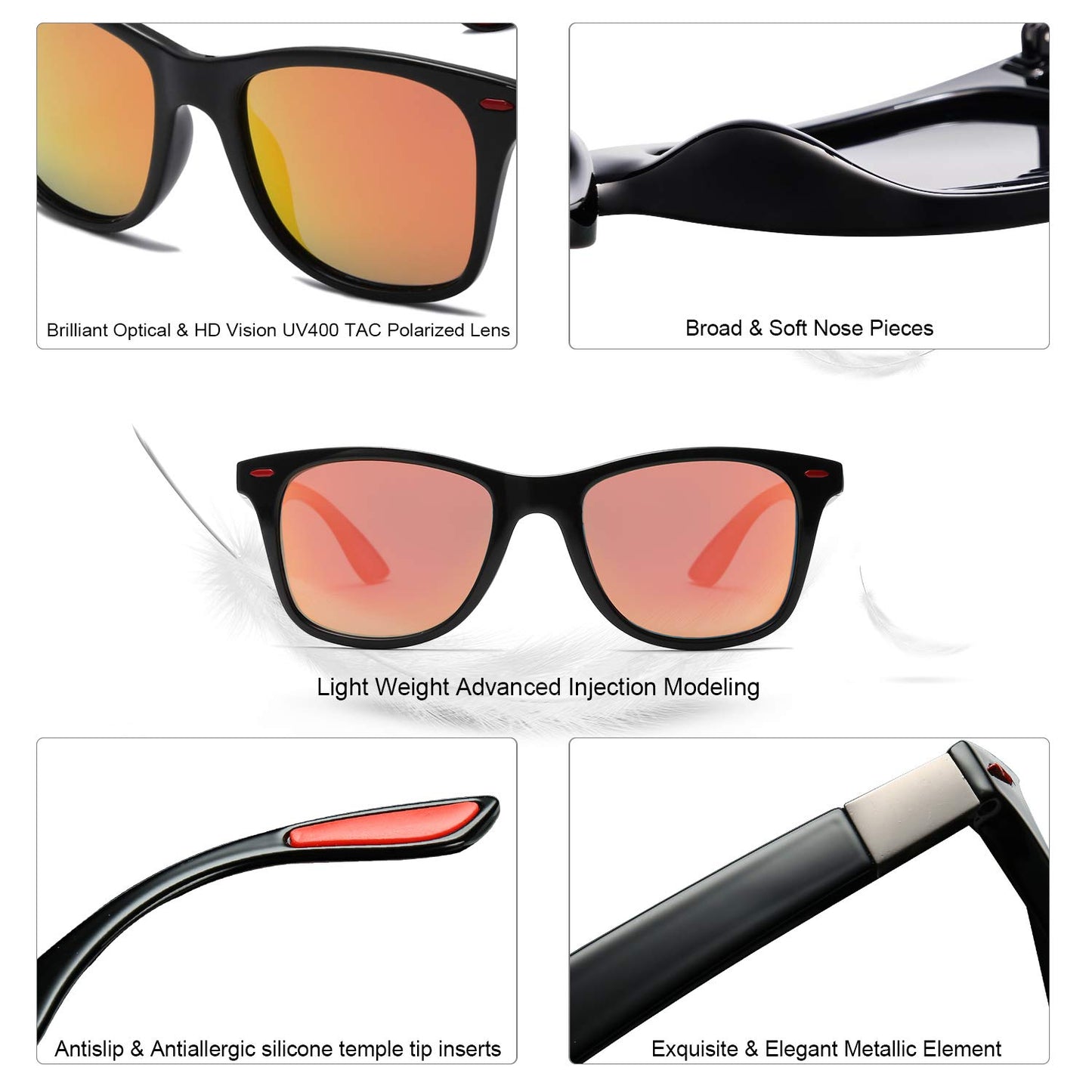 SOJOS Polarized Sports TR90 Sunglasses for Running Cycling Fishing Golf Driving SJ2101 with Black Frame/Red Mirrored Lens