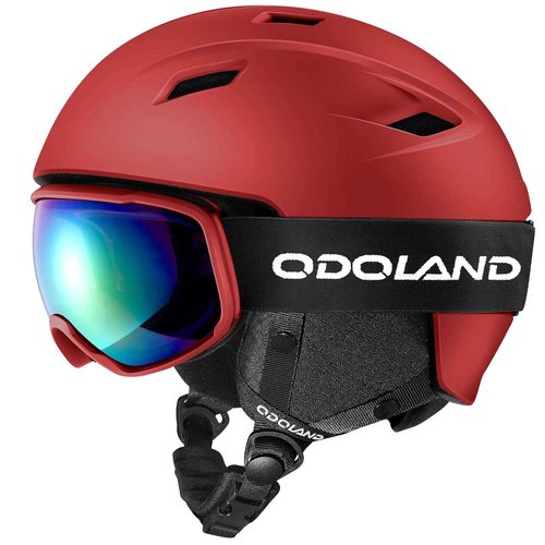 Odoland Ski Helmet and Goggles Set for Adults & Youth, Snowboard Helmet with Goggles - Shockproof Winter Sports Helmet with Protective Shell for Men, Women & Teens, Red, M