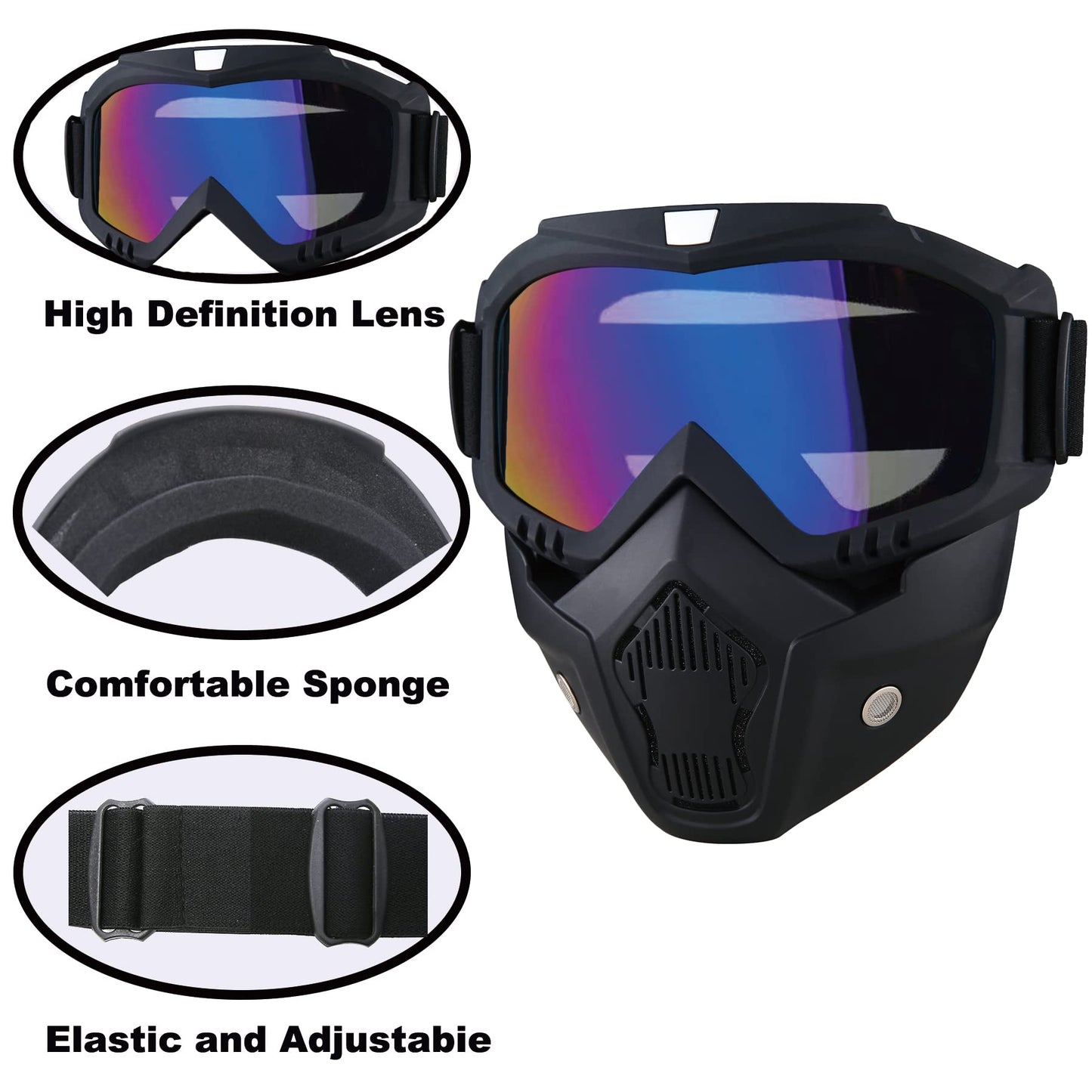 Paintball Mask Anti Fog,Tactical Full Face Mask Ski Mask Goggles Detachable Adjustable,Motorcycle Riding Face Protection (Colorful)