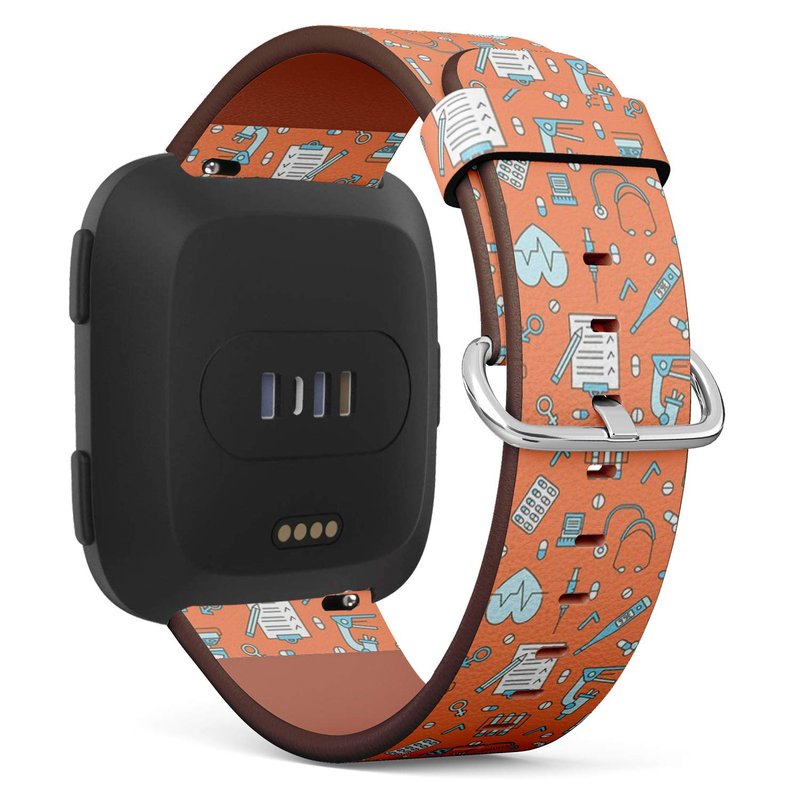 Q-Beans Replacement Band, Compatible with Fitbit Versa/Versa 2 / Versa Lite - Leather Band Bracelet Strap Wristband Accessory with Quick-Release Pins // Medical Clinic