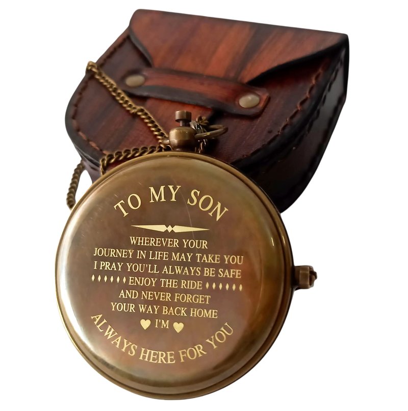 to My Son Compass Personalized Sundial Compass with Leather Case/Gift for Son/to My Son Gifts/Mom to Son Gift/Dad to Son/Grandson Gift, Directional Magnetic Sundial Compass