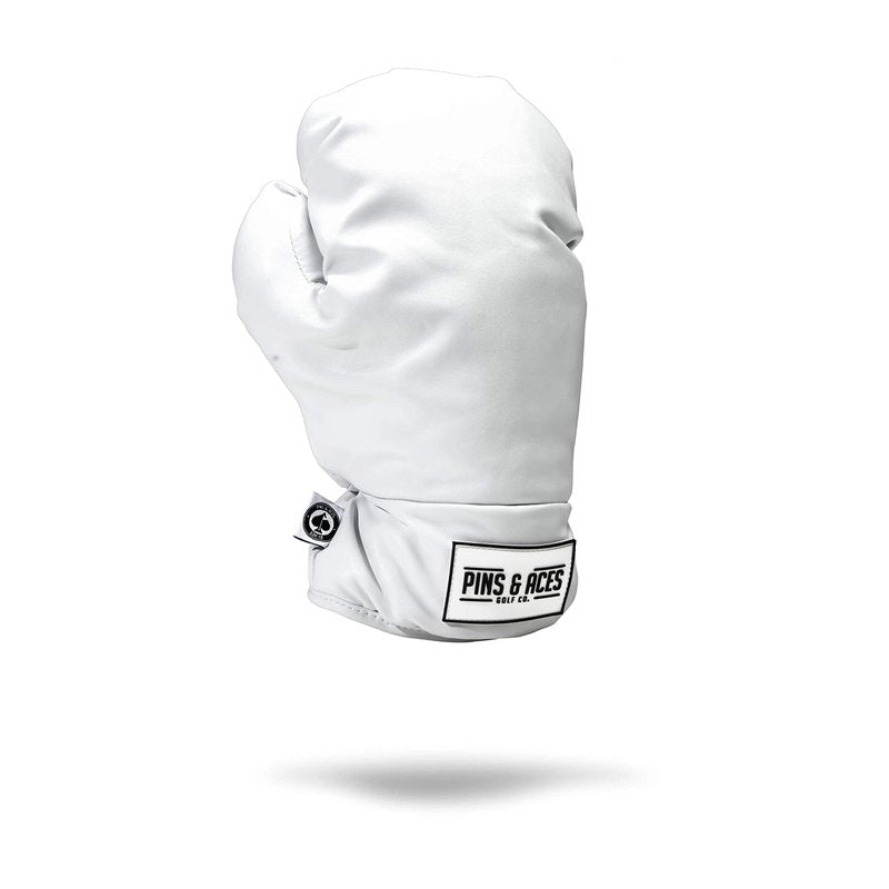 Pins & Aces Boxing Glove Driver Head Cover - Premium, Hand-Made Classic Boxing Glove 1W Headcover - Funny, Tour Quality Golf Club Cover - Style and Customize Your Golf Bag (White)