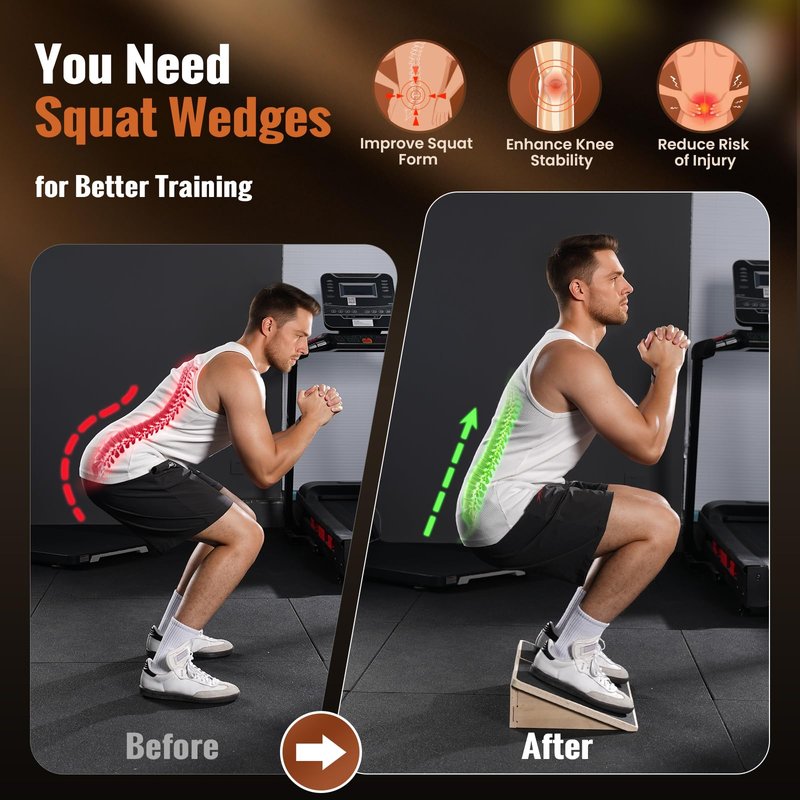Sportneer Squat Wedge - Squat Wedge Block 1200 LBS - 15°/ 20° Slant Board for Squats Wooden Heel Elevated Board for Squats Weightliting Home Gym Squat Wedge Non-Slip (Black, 20°)