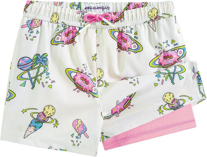 Boys Swim Trunks with Compression Liner | Toddler Stretch Swim Shorts for Comfort