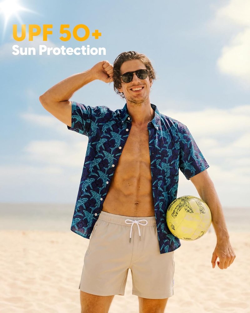 Men’s Hawaiian Button Down Short Sleeve Shirt | UPF50+ Sun Protection, Quick Dry, Vented Back