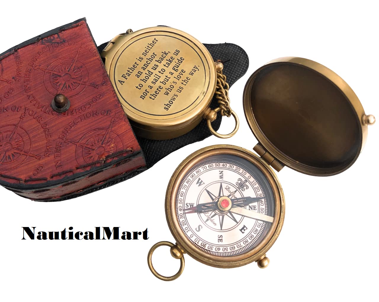 NauticalMart A Father is Neither an Anchor Engraved Compass Best Gift for Dad, Dad's Birthday Gifts, Father's Day Compass with Case