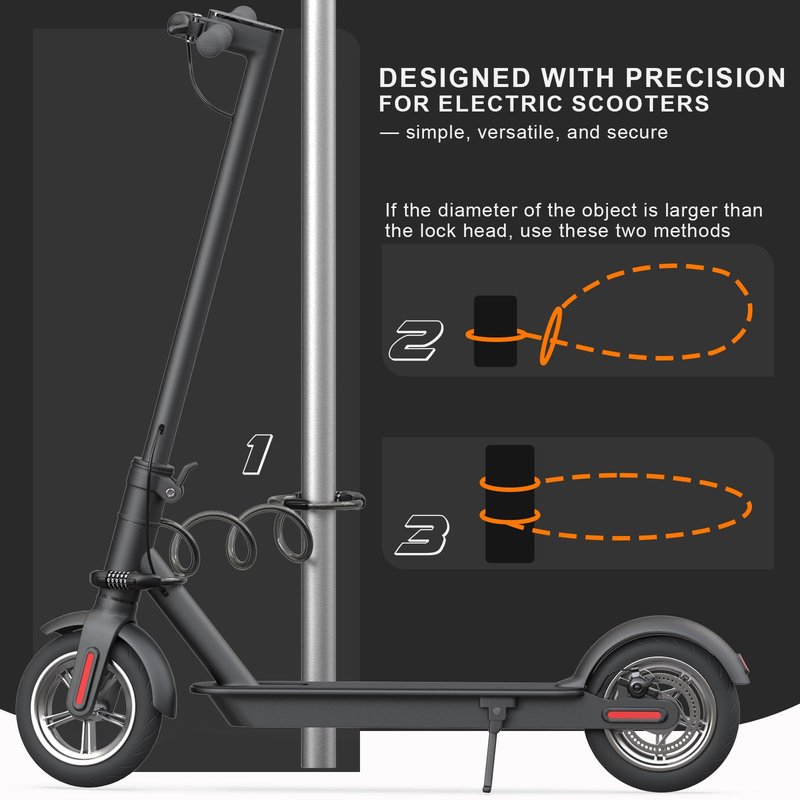 NextSeal Electric Scooter Lock, Bike Lock with 5-Digit Combination, 12MM Dual Cable Locks, Security 41.3 inch Feet Bicycle Lock Anti Theft for Scooter, Bicycle, E-Bike, Electric Scooter Accessories