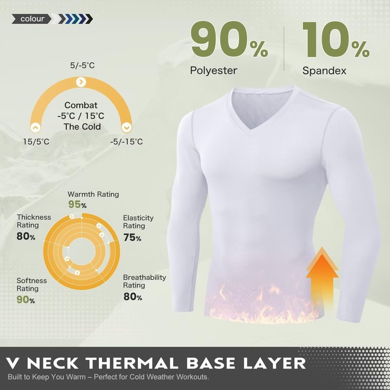 Tesuwel Thermal Shirts for Men Cold Weather Warm Men's Compression Shirts for Running Ski Base Layer Mens Fleece Lined Athletic Underwear Tops for Sports Hiking,High Wicking 511 White L