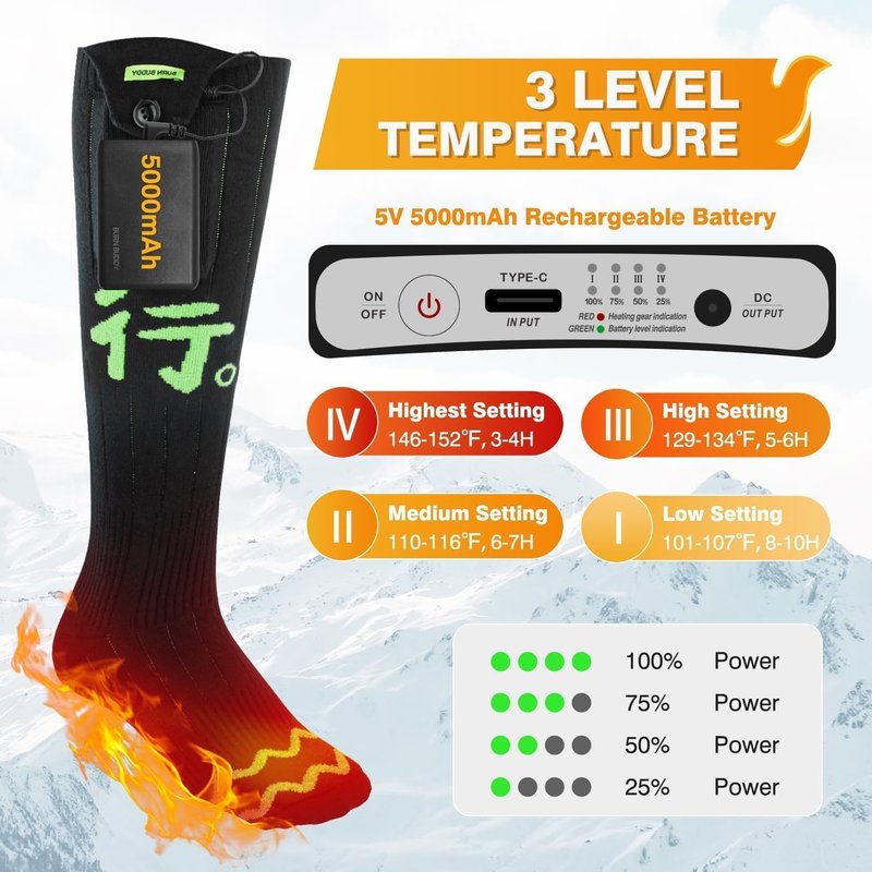 Heated Socks for Men Women, APP Control Electric Heated Socks Rechargeable Washable, Battery Heated Socks Foot Warmer Socks for Hiking Biking Camping Skiing Hunting Outdoor Work, Heating Thermal（XL）