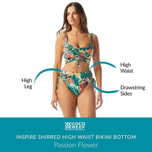 Coco Reef Inspire Shirred High Waist Bikini Bottom - Passion Flower