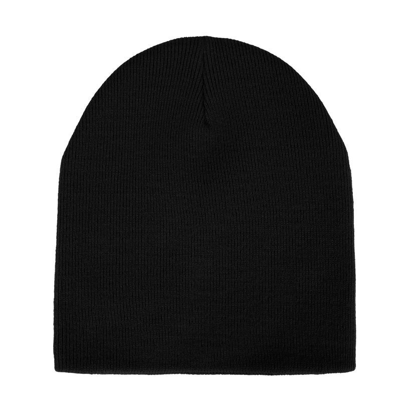 Timberland Men’s Ribbed Pull-On No Cuff Beanie - Soft Rib Knit Winter Hat, Stretch Fit, Warm Classic Look, Suede Logo Clip, Black, One Size