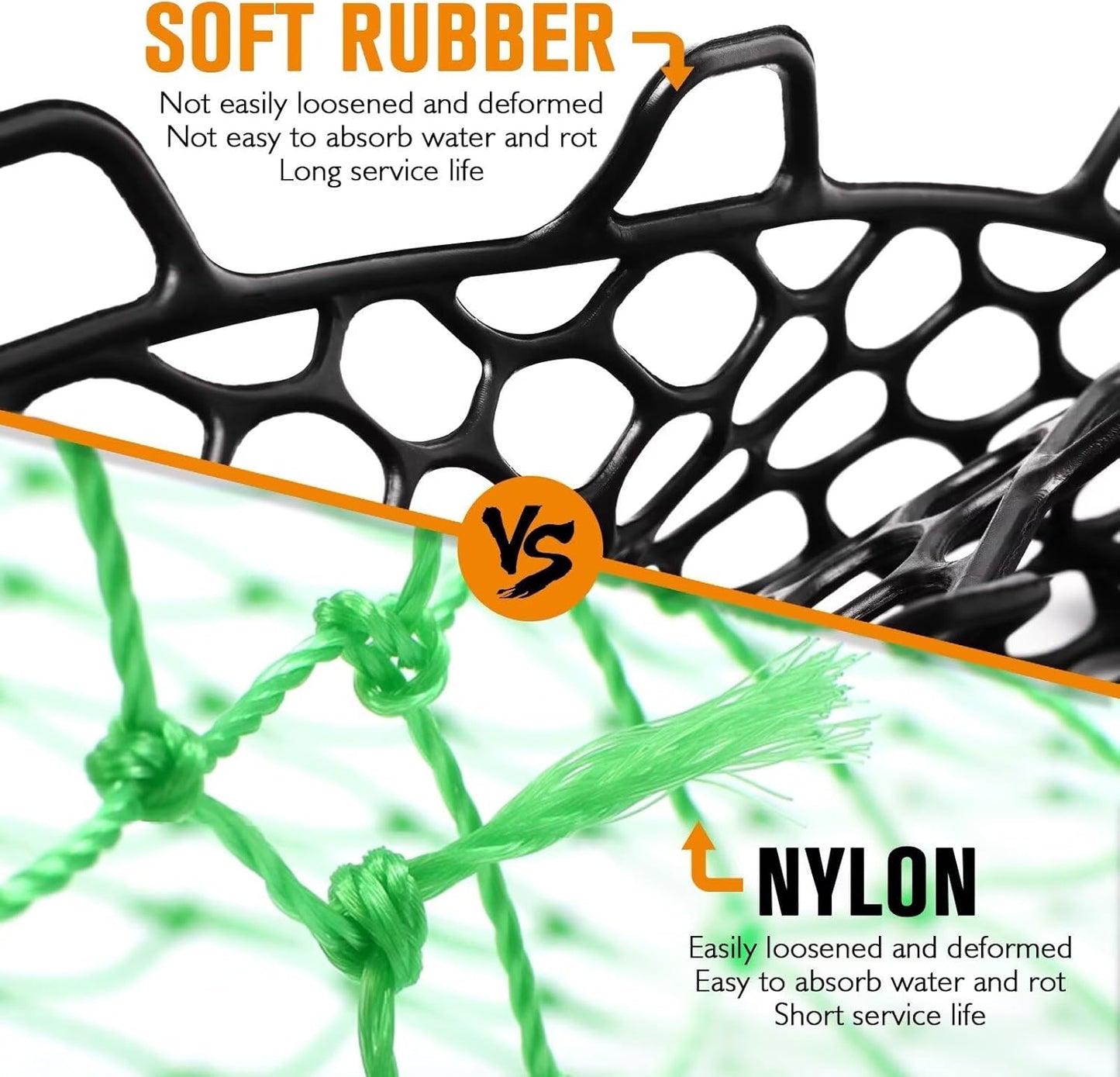 Rubber Fishing Net Replacement - Clear & Black Foldable Landing Net for Freshwater & Saltwater | 5 Sizes Available