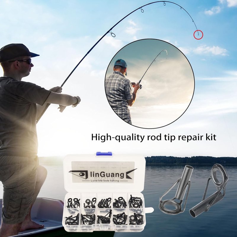 Fishing Rod Replacement Tips Repair Kit - Stainless Steel & Ceramic Ring Tips for Spinning & Baitcasting Rods
