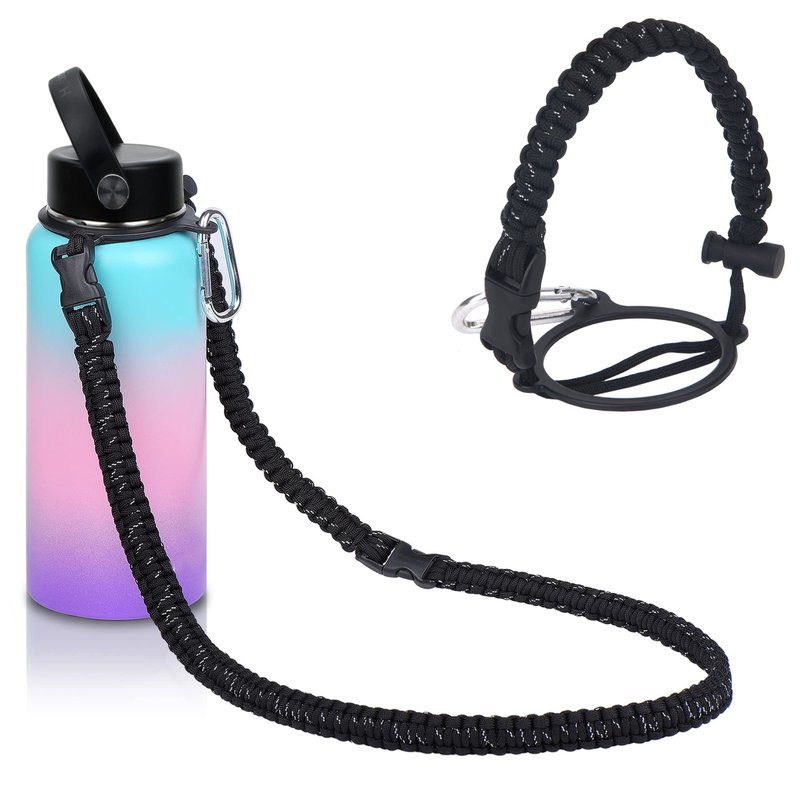 iLVANYA Paracord Handle with Shoulder Strap for Hydro Flask, Paracord Strap Carrier for 12oz to 64oz Bottle, Bottle Accessories with Safety Ring Carabiner (Black and White Dot)