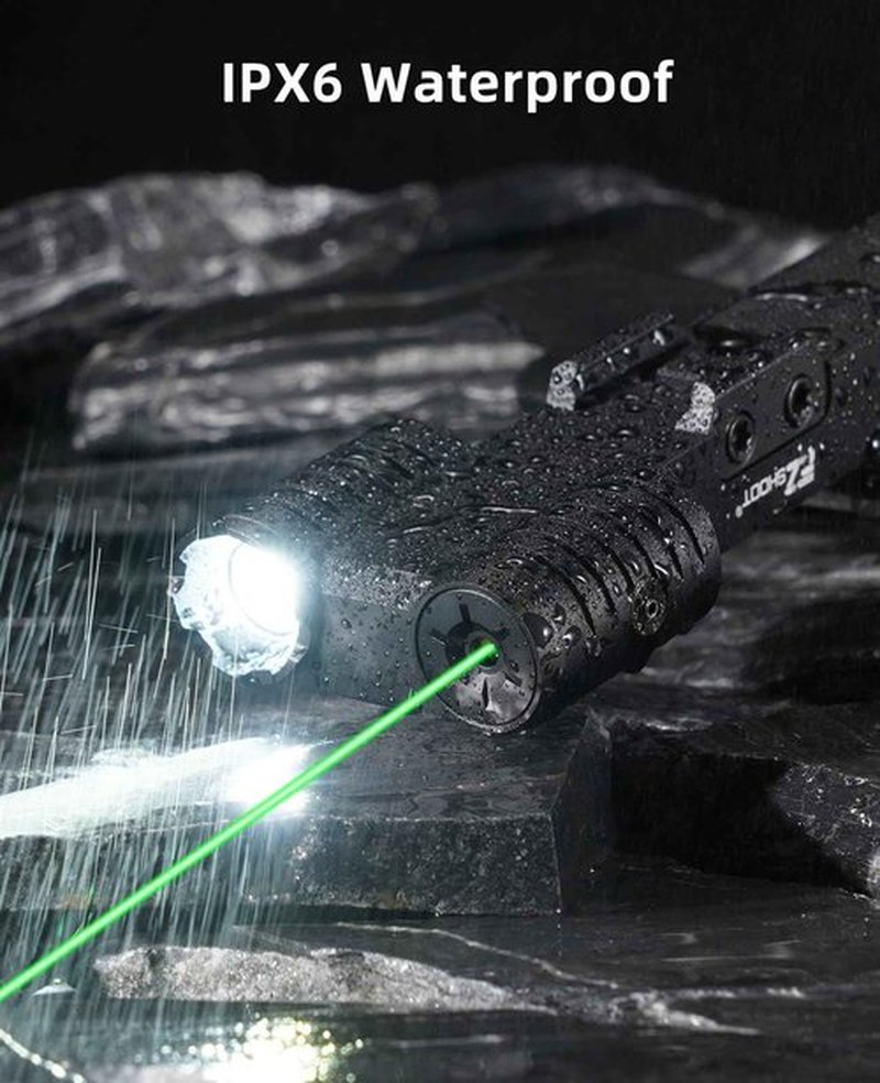 EZshoot 1600 Lumen Rifle Light Laser Combo with USB Rechargeable, Green Laser Light Combo Compatible with Picatinny Rail, Rechargeable Tactical Flashlight for Rifle with Strobe Mode