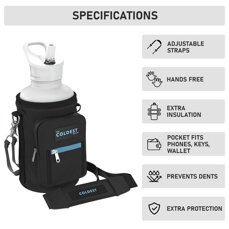 Coldest Water Bottle Carrier Bag with Adjustable Straps - Travel Friendly, Dent Free Design & Extra Phone Pocket, Holder Case Pouch Sleeve Cover Fits Insulated Stainless Steel Water Bottle (21-32 oz)