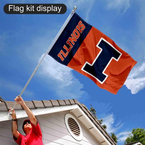 College Flags & Banners Co. New Logo Flag for Fighting Illini and Pole Bracket Mount Bundle
