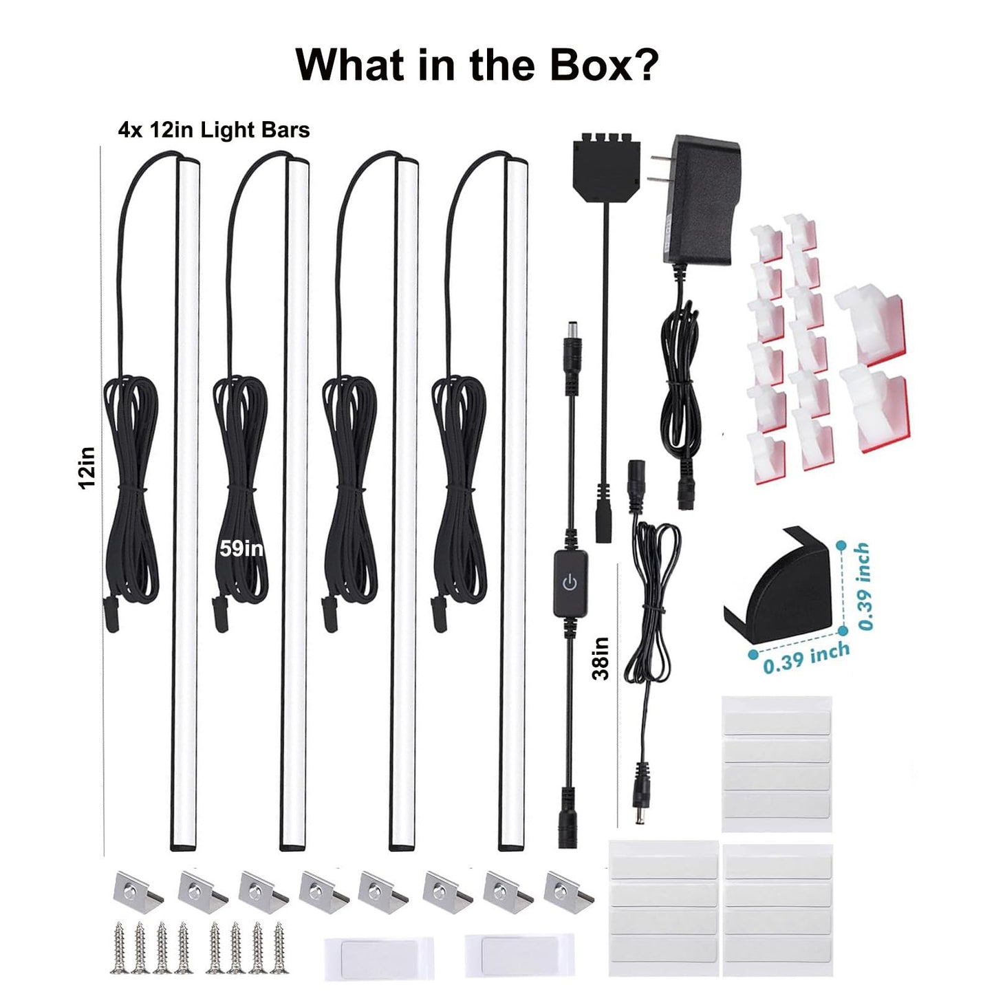 Martronic 4-Pack 12 Inch LED Display Case Lighting Kit, Black Dimmable Bookshelf Light Bars with 12V Power Adapter, 6000K Bright White, Plug-in Slim Lights for Shelves, Curio Cabinets, and Bookcases