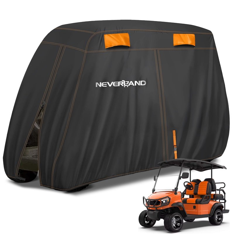 NEVERLAND Golf Cart Cover 4 Passenger, Heavy Duty 420D Golf Cart Covers, Waterproof Club Car Golf Cart Cover with Zipper Doors Compatible with EZGO Yamaha Club Car 4 Seat (Up to 115 Inch)
