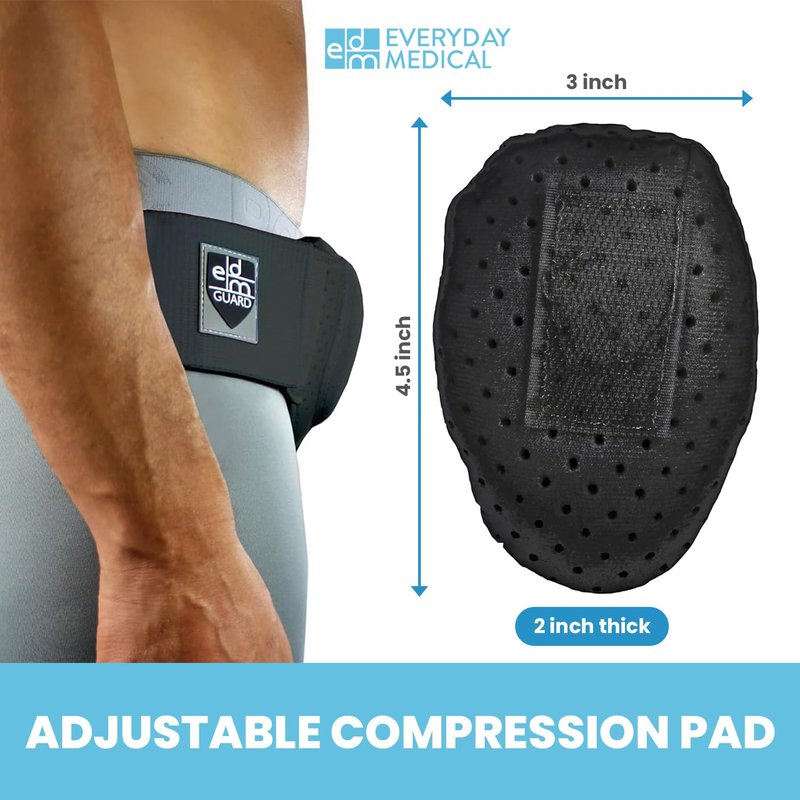 Everyday Medical Inguinal Hernia Belt for Men & Women - Post Surgery Groin Hernia Truss for Left/Right Side, Adjustable Inguinal Hernia Support Belt w/Compression Pad - Black, S/M