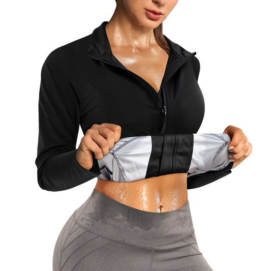 Nebility Women Waist Trainer Jacket Hot Sweat Shirt Weight Loss Sauna Suit Workout Body Shaper Fitness Top Long Sleeve (3X-Large, Black Sauna Suit)