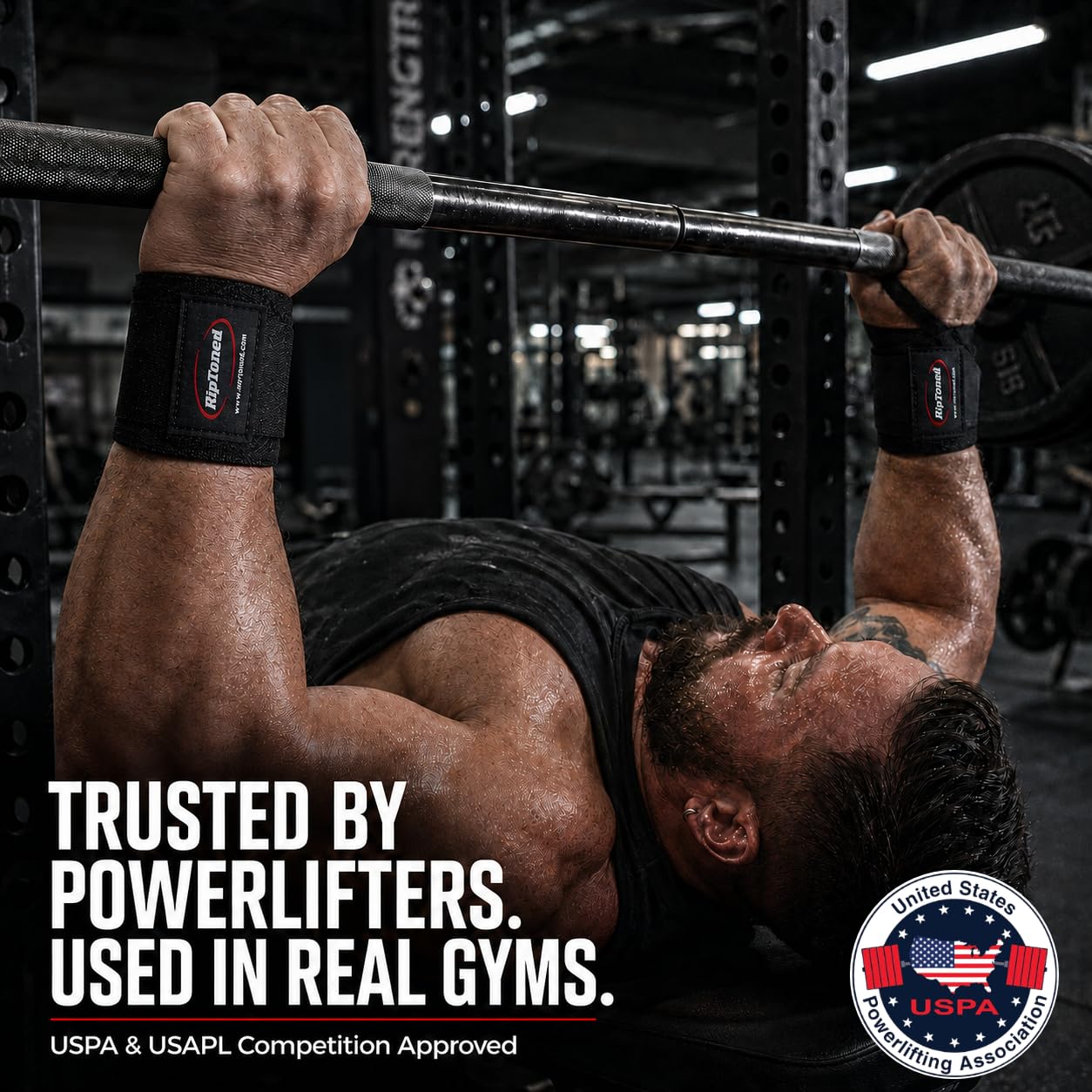 Rip Toned Wrist Wraps for Weightlifting – USPA & USAPL Approved – Stiff or Flex – 18" Gym Wrist Straps with Thumb Loop – Maximum Support for Men & Women – Blue Stiff