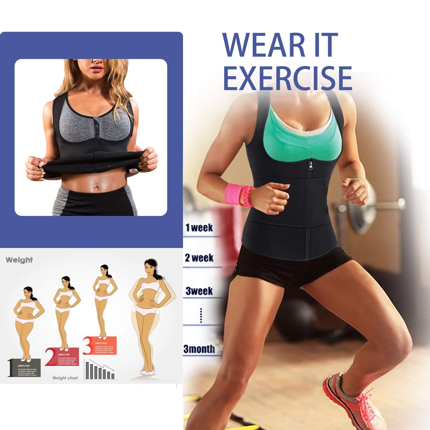 GAODI Women Waist Trainer Vest Slim Corset Neoprene Sauna Tank Top Zipper Workout Body Shaper Shirt (3XL, Black Sauna Vest)