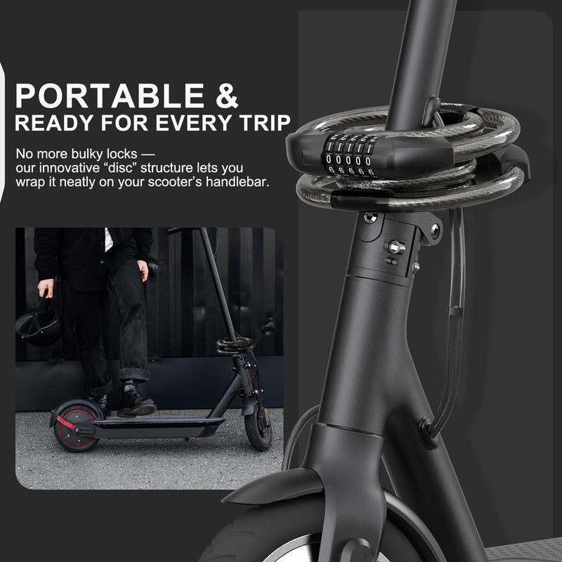 NextSeal Electric Scooter Lock, Bike Lock with 5-Digit Combination, 12MM Dual Cable Locks, Security 41.3 inch Feet Bicycle Lock Anti Theft for Scooter, Bicycle, E-Bike, Electric Scooter Accessories