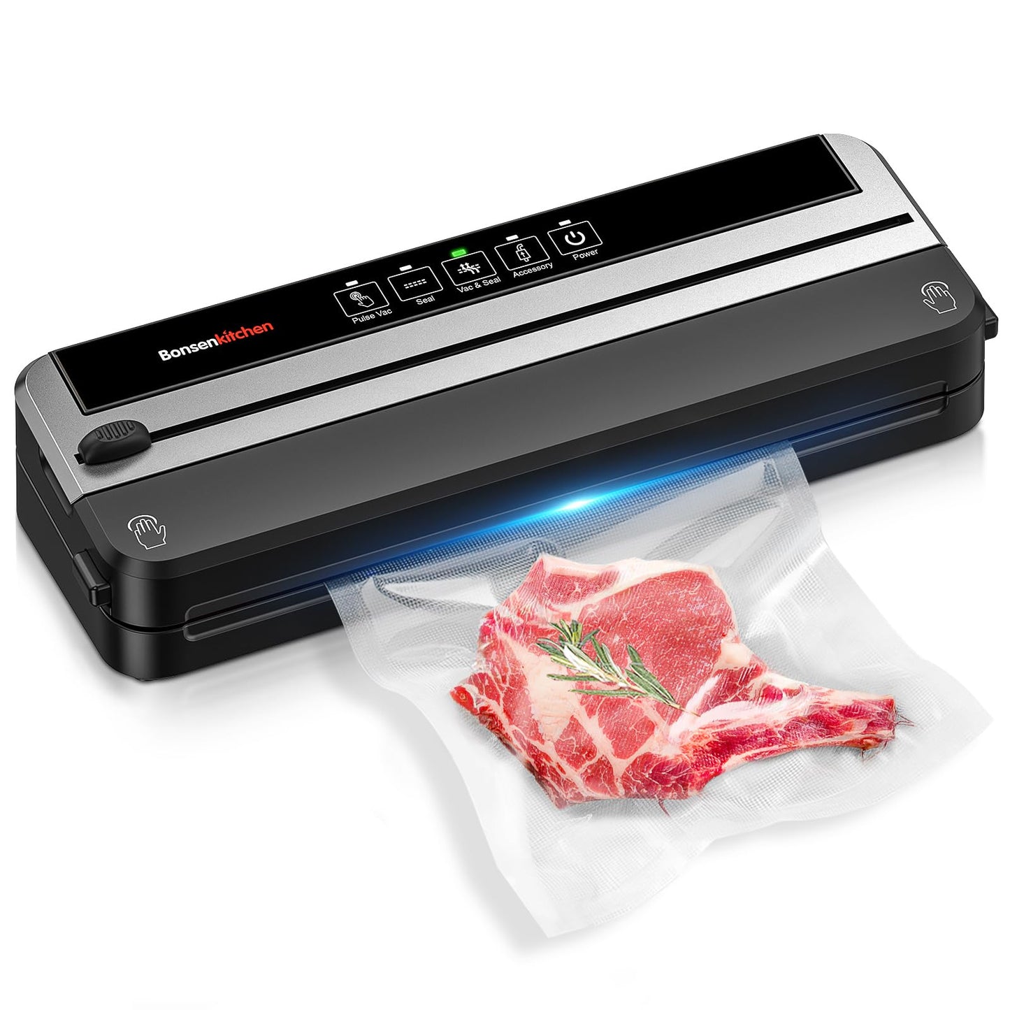 Bonsenkitchen Vacuum Sealer Machine, Built-in Cutter | Multifunctional Food Sealer for Sous Vide & Meal Prep, 5 Pre-Cut Bags, Black