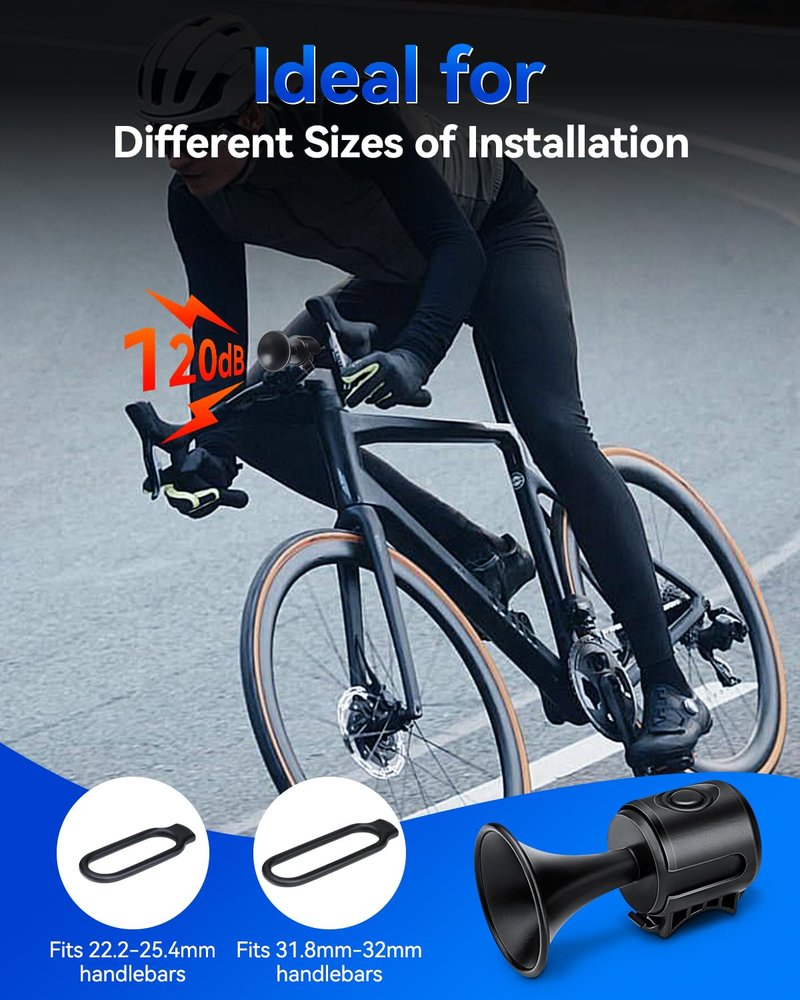 EQIIO Electric Bike Horn, 120db Loud Bicycle Horn for Handlebars, Bike Bell with 3V Button Battery Operated, Bike Horn for Kids Bike, Scooter, Ebike, IPX4 Waterproof & Easy Installation