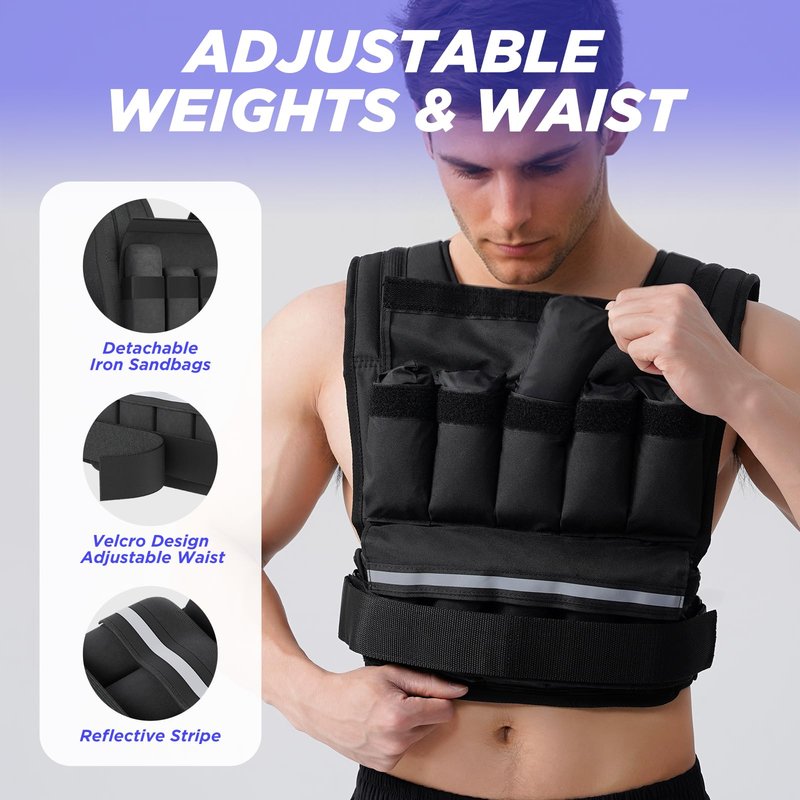 M Mike Sport Adjustable Weighted Vest for Women and Men,20lbs/30lbs Rucking Vest for Walking 20 In 1 Fast Adjust Weight Vest,Workout Vest for Home Gym Running Jogging Strength Training,30lb