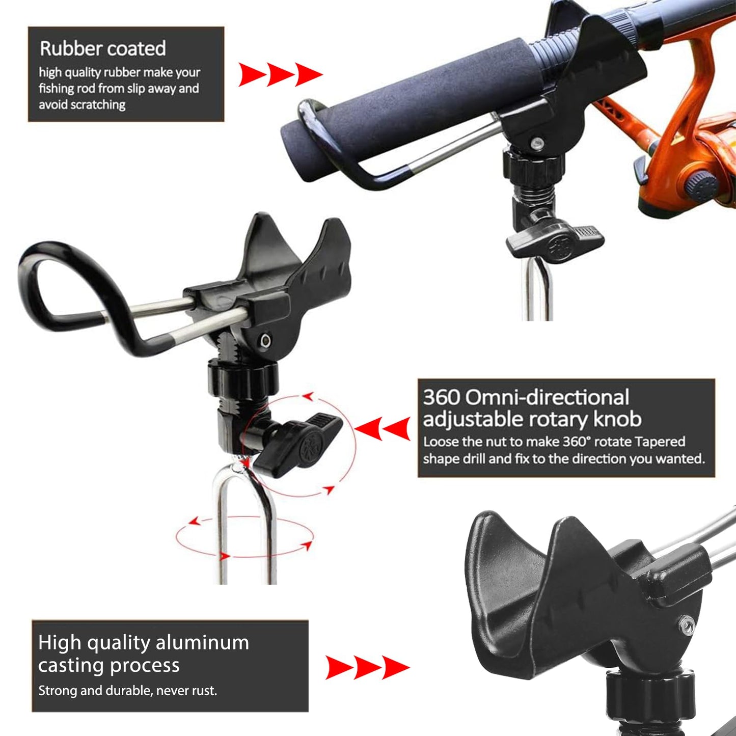 2 Pack Aluminum Bank Fishing Rod Holder with 10 Fishing Bells