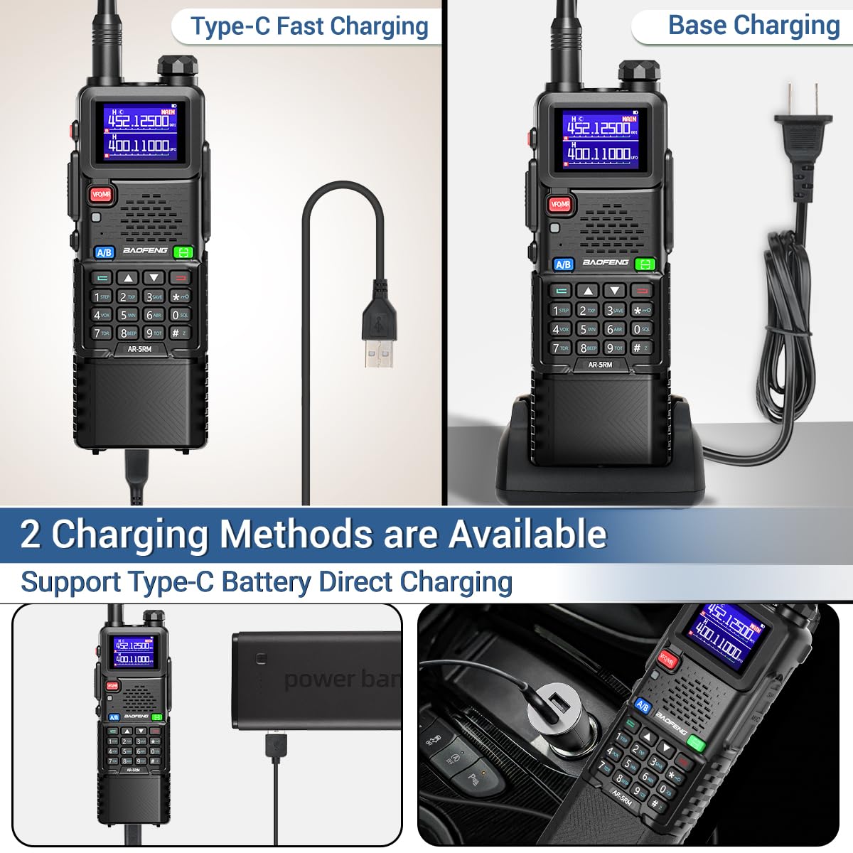 Baofeng Radio Ham Radio Long Range 10W 5RM Handheld Two Way Radio NOAA Weather Radio DTMF Walkie Talkies Copy Frequency 999CH USB-C Charger 3800mAh Battery Survival Gear (2 Pack)