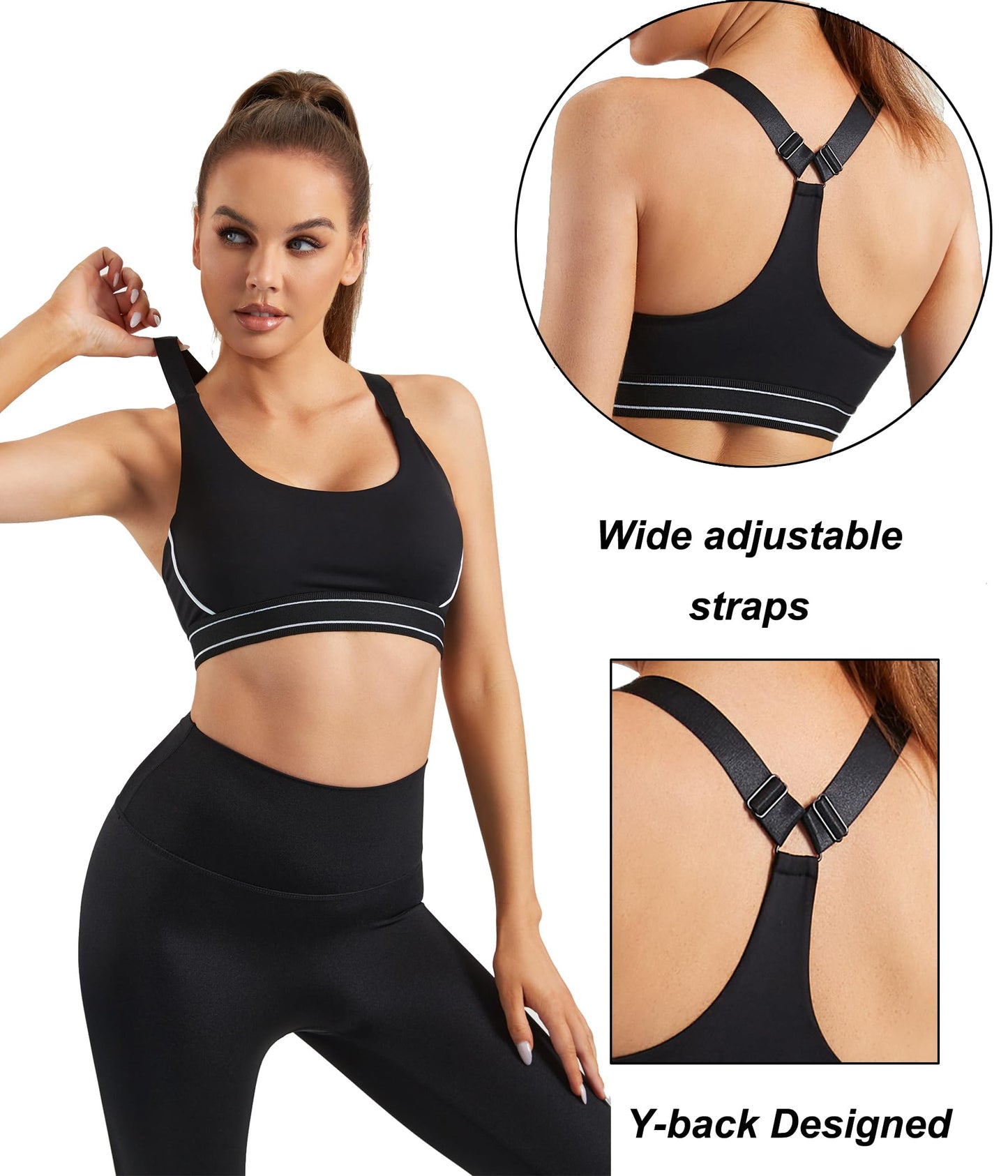 Mustcan Women's Adjustable Padded Sports Bras for Women Scoop Neck Racerback Sports Bra Yoga Fitness Running Crop Bra, Black-M