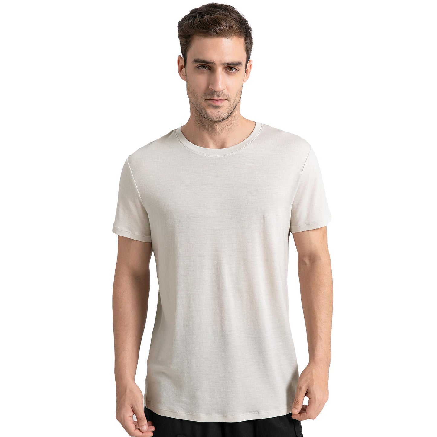 innotree Men's Merino Wool T-Shirt, 100% Organic Merino Wool Undershirt Lightweight Crew Short Base Layer for Hiking,Light Gray,Small