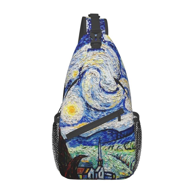 GTEVUTS Starry Painting Night Blue Sling Backpack, Fashion Casual Crossbody Chest Shoulder Bag Travel Camping Daypack for Women Men